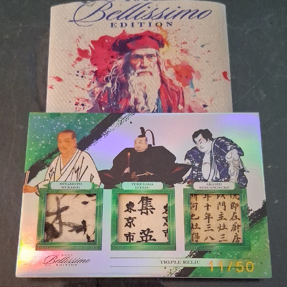 BELLISIMO TRIPLE RELIC CARD OF HISTORICAL  JAPANESE FIGURES